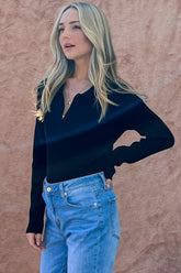 Chic Johnny Collar Long Sleeve Ribbed Bodysuit - Stylish & Versatile Fashion Piece